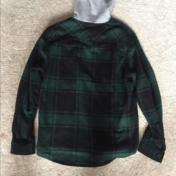 Forever 21 Men’s Hooded Green Plaid Shirt (unisex) - Picture 5 of 5
